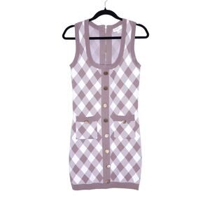 MABLE Ada Jacquard Bodycon Mini Dress Taupe Sleeveless Button Dress Women's M